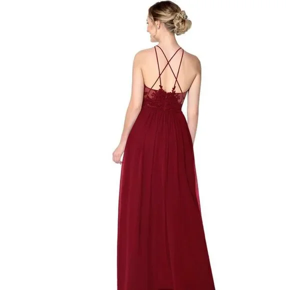 NWT Azazie Burgundy Bonnie Allure Halter Bridesmaid Dress Size 14 - Picture 2 of 16